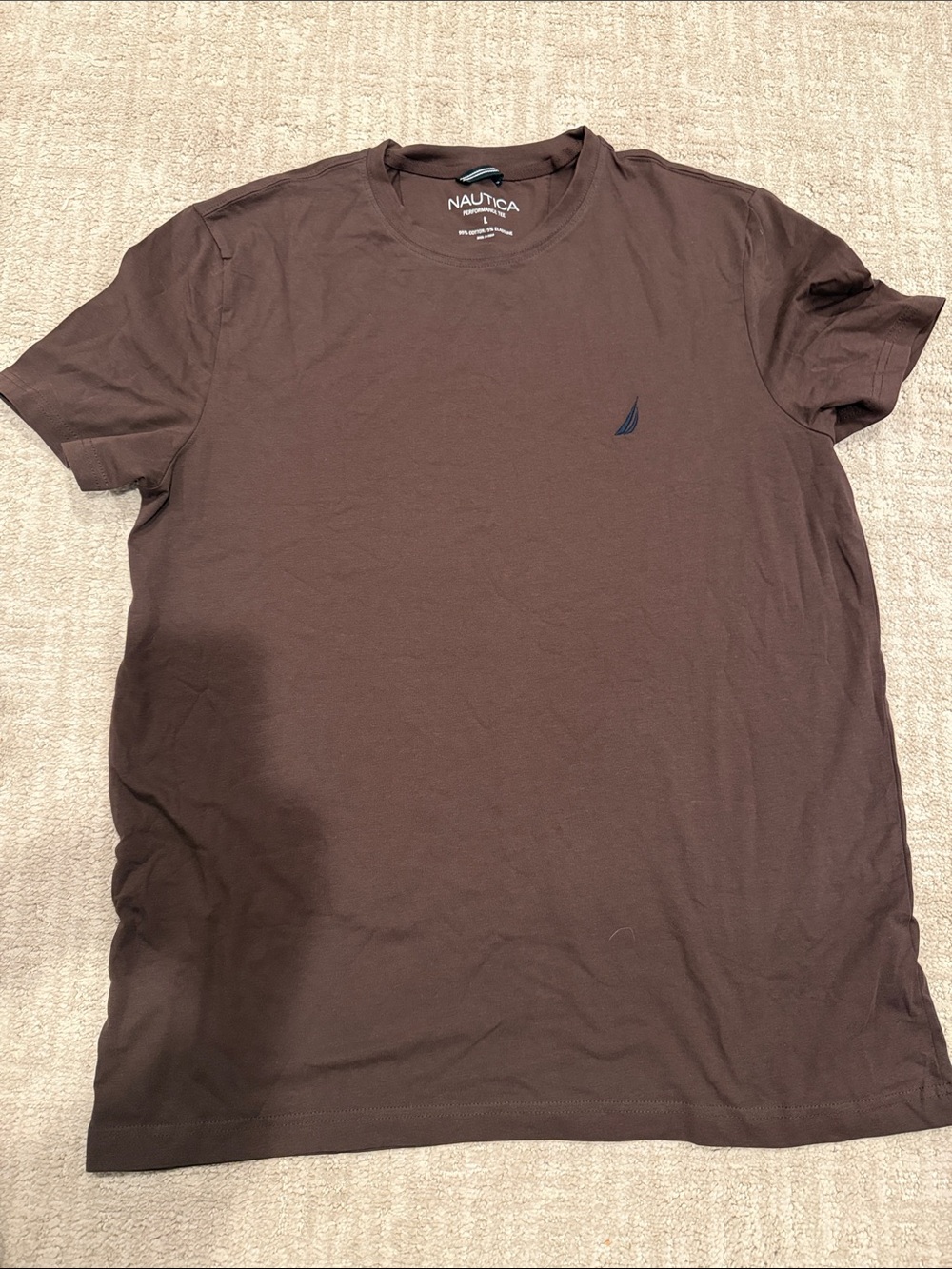 Nautica Men's Dark Brown Crew Neck Short Sleeve Tee with Navy Logo